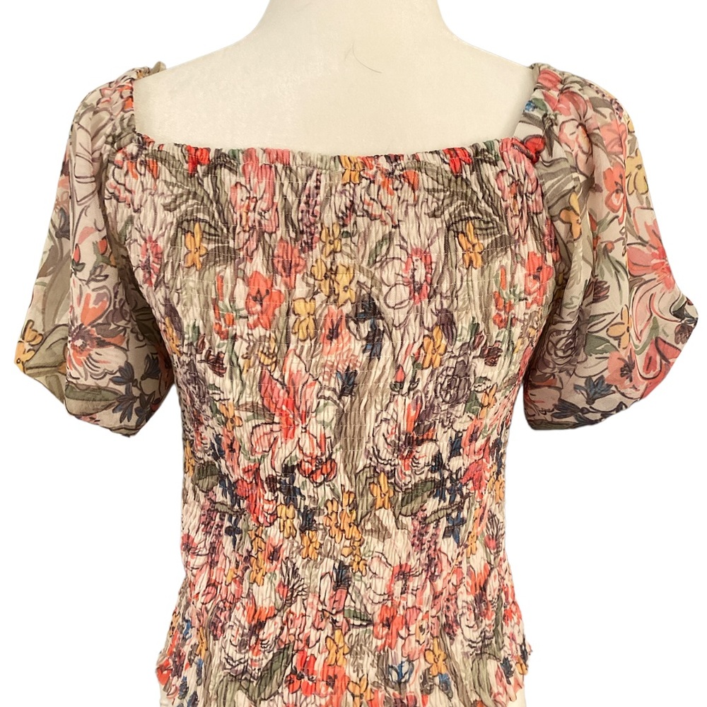 Anthropologie Aurelia Smocked Floral Puff Sleeve Cropped Crinkle Top - S - Picture 8 of 14